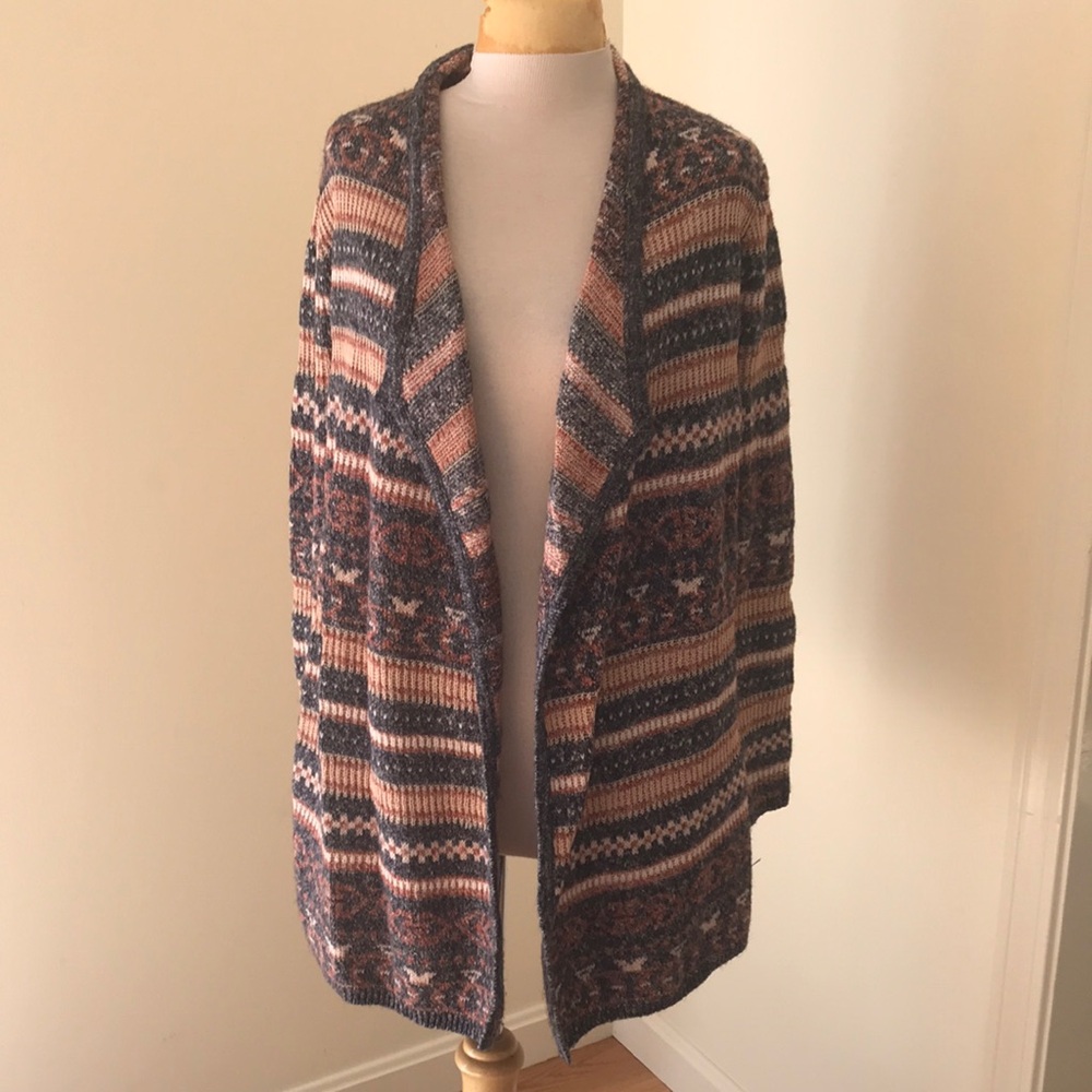Lucky Brand small grey multi knit open cardigan sweater.